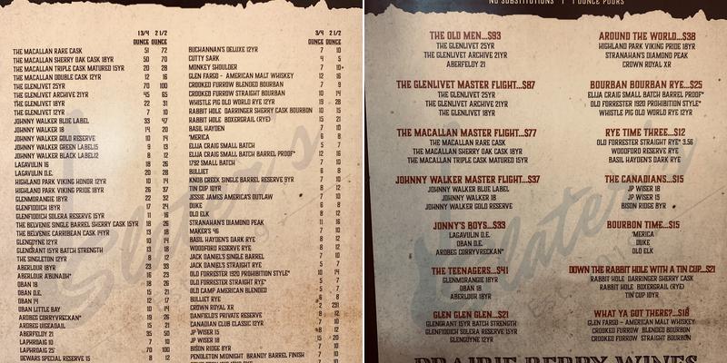 Slater's Menu