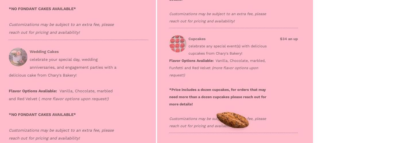 Chary's Bakery Menu
