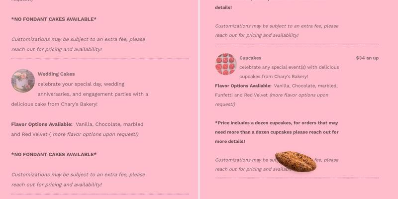 Chary's Bakery Menu