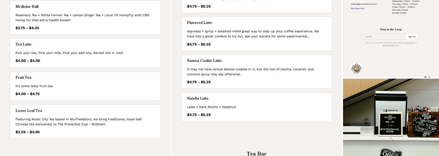 The Proverbial Cup Menu