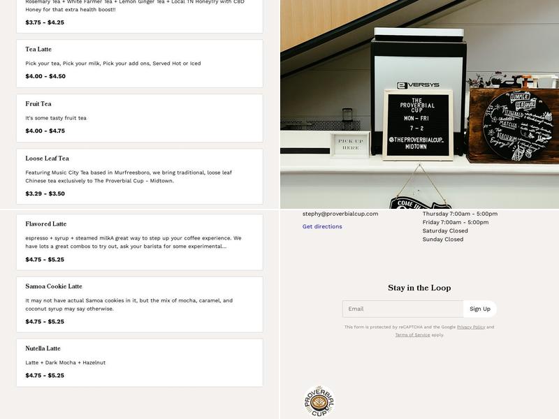 The Proverbial Cup Menu