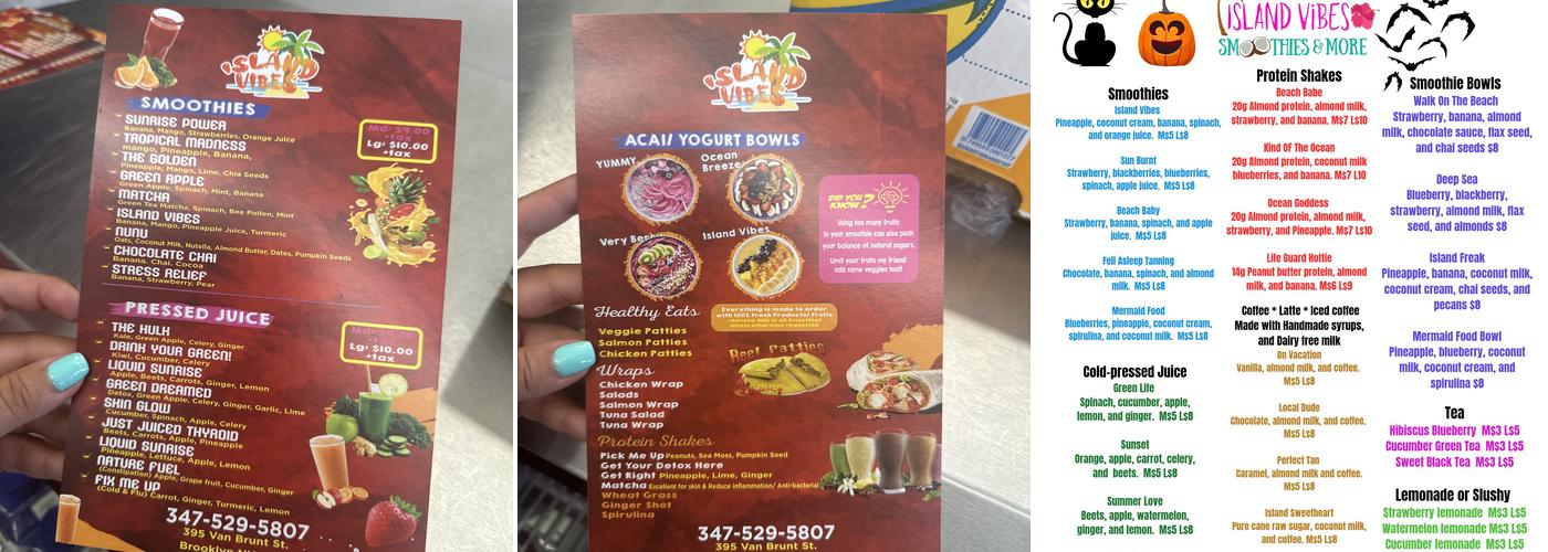 Island Vibes Juice & Smoothies Menu