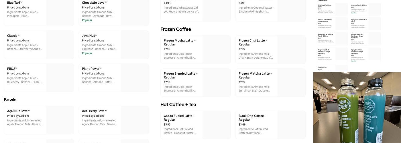 Main Squeeze Juice Co. Menu