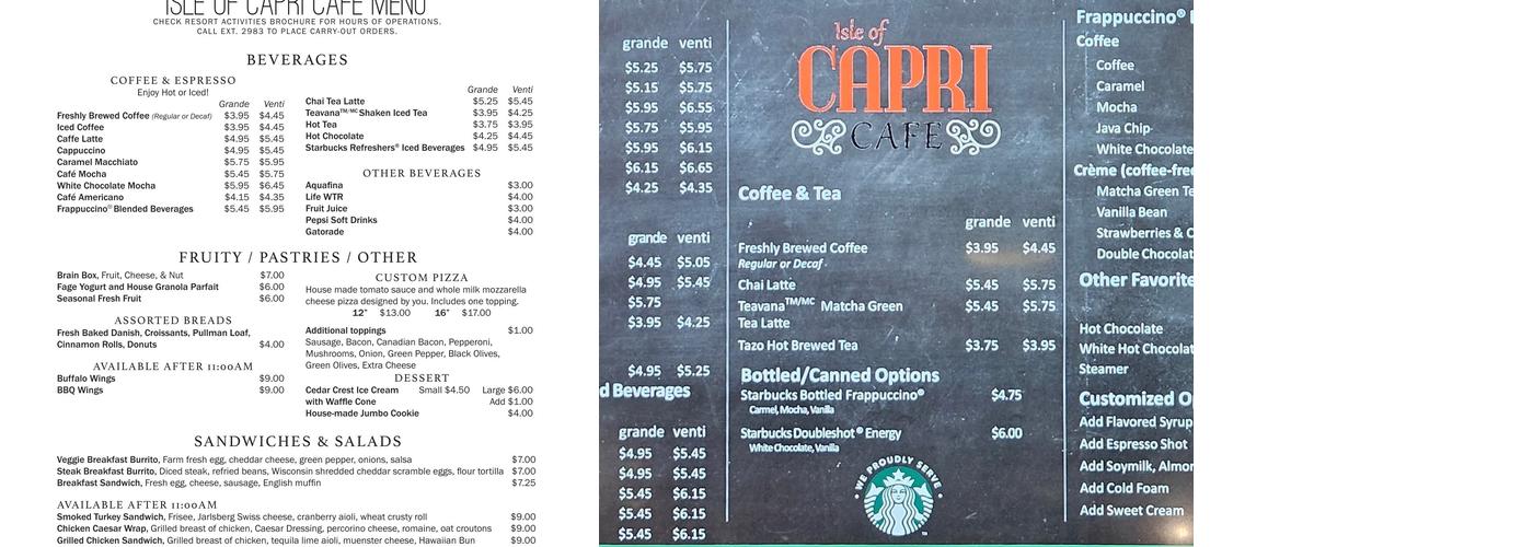 Isle of Capri Café Menu