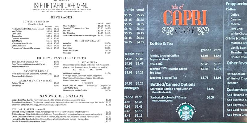 Isle of Capri Café Menu