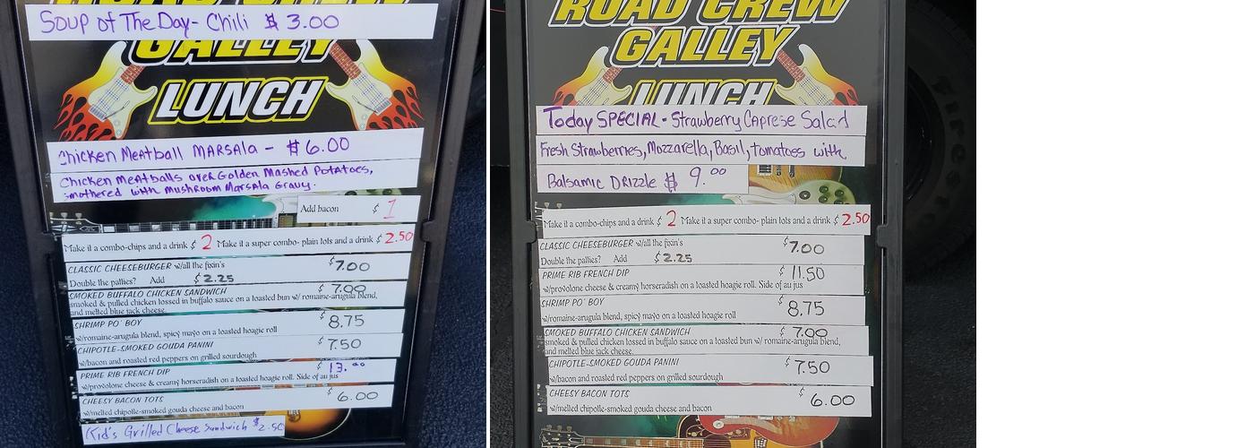 Road Crew Menu