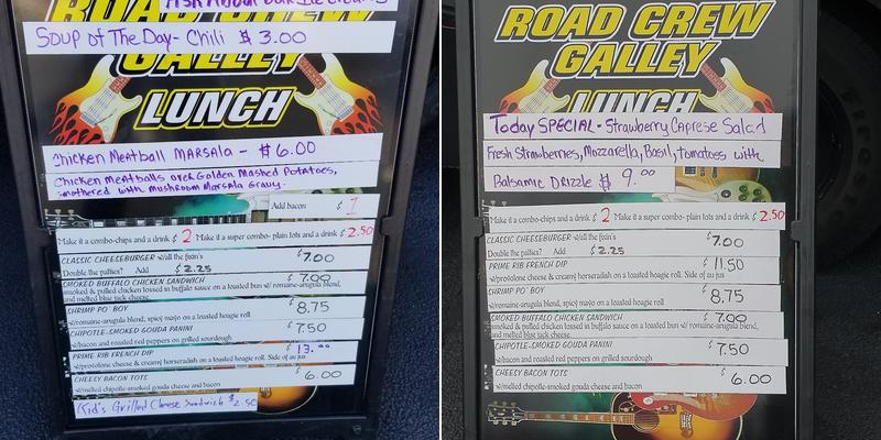 Road Crew Menu