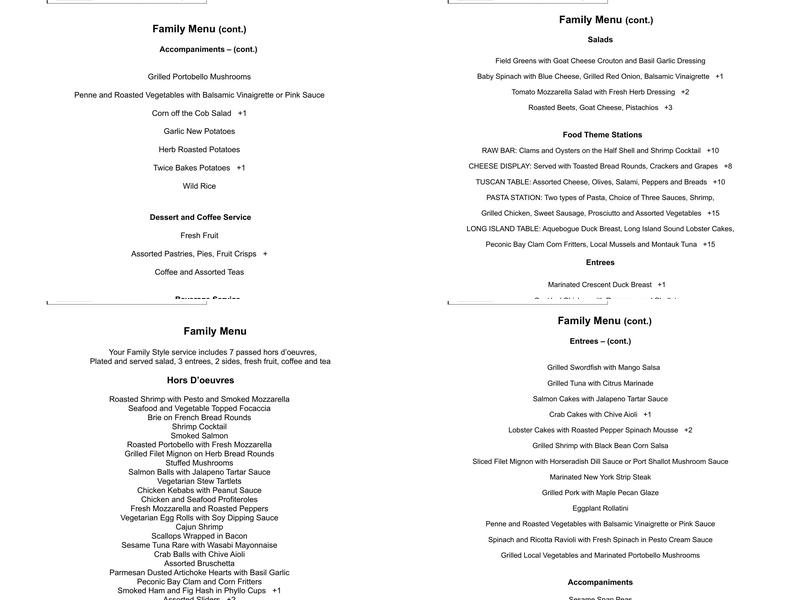 Christopher Michael Catering Menu