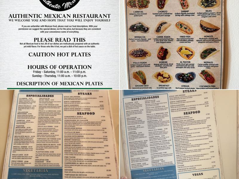 Cinco de Mayo authentic Mexican Restaurant Menu