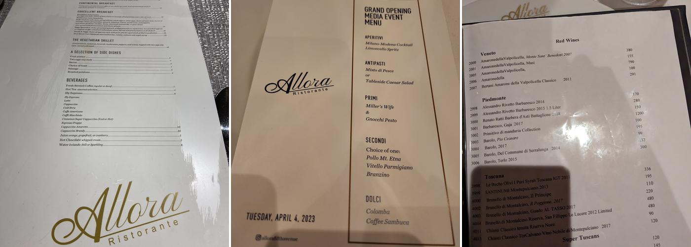 Allora Fifth Ave Menu