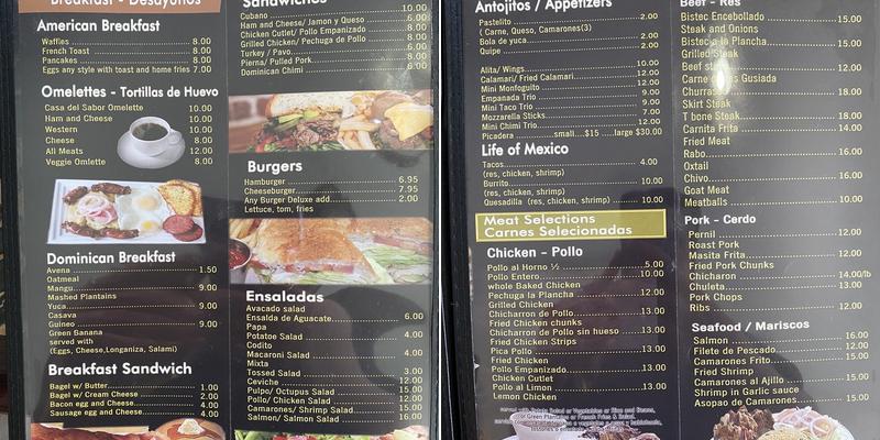 Casa Del Sabor Menu