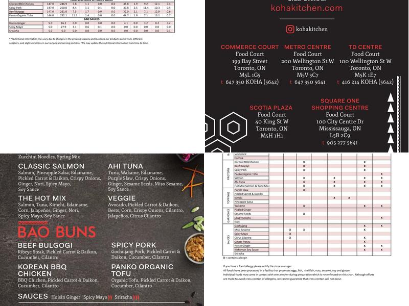 Koha Pacific Kitchen Menu