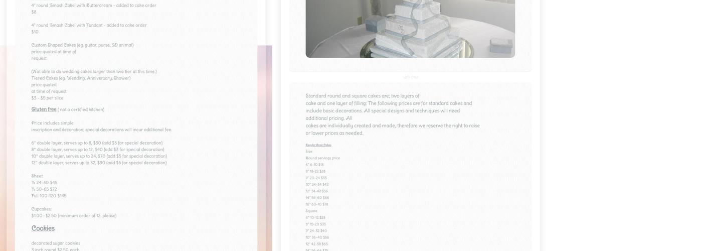 Clear Lake Dream Cakes Menu