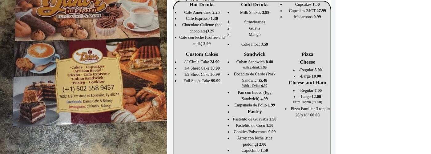 Dani's Cafe & Bakery Menu