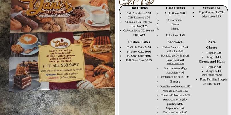 Dani's Cafe & Bakery Menu
