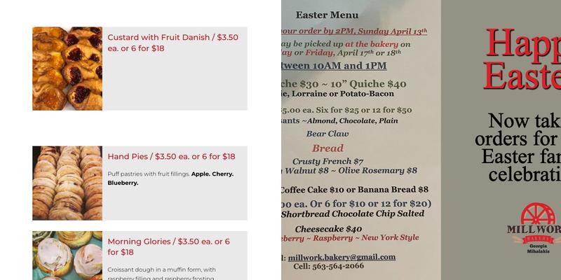 Millwork Bakery Menu
