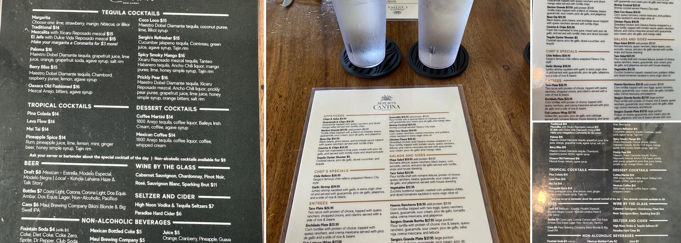 Sergio's Cantina Menu