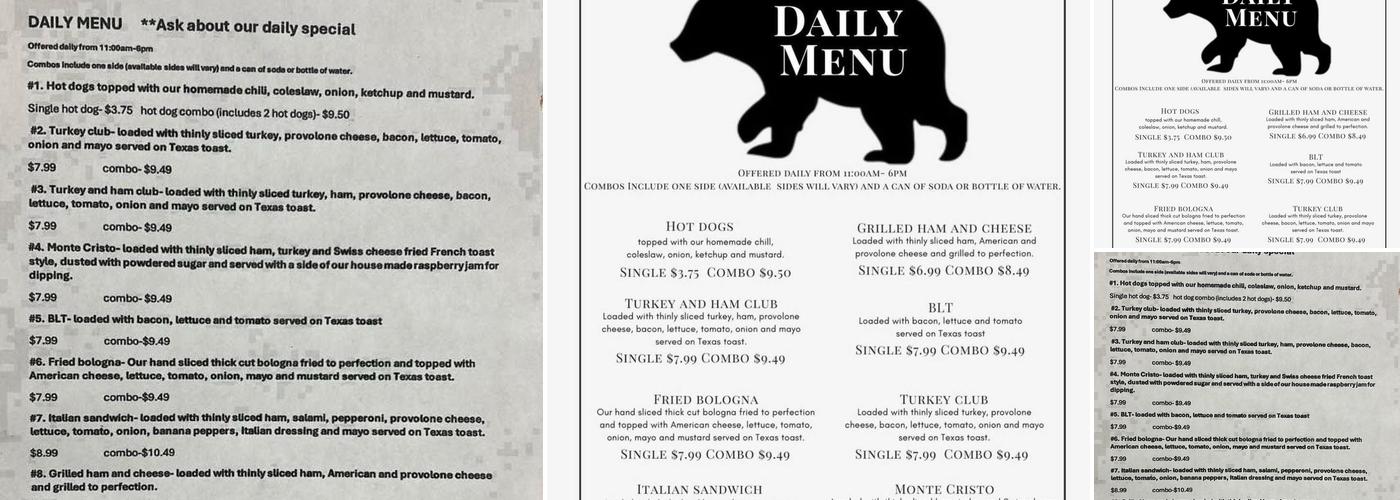 Black Bear Bakery Menu