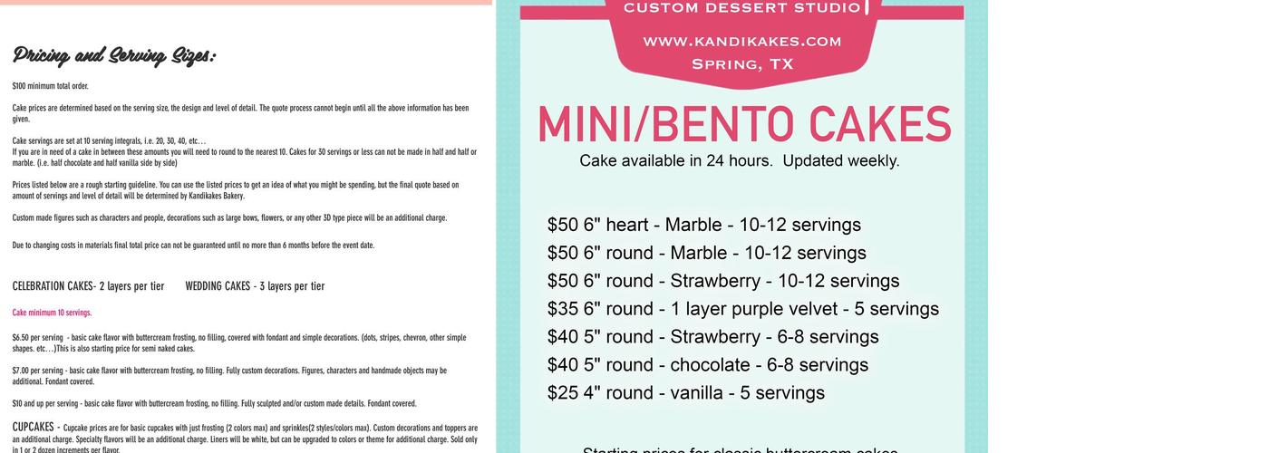 Kandikakes bakery Menu