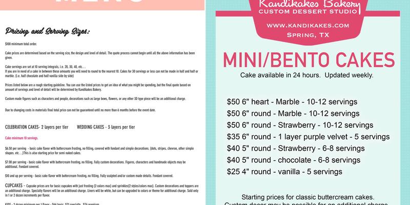 Kandikakes bakery Menu