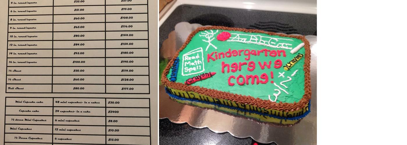 Carson' Custom Creative Cakes Menu