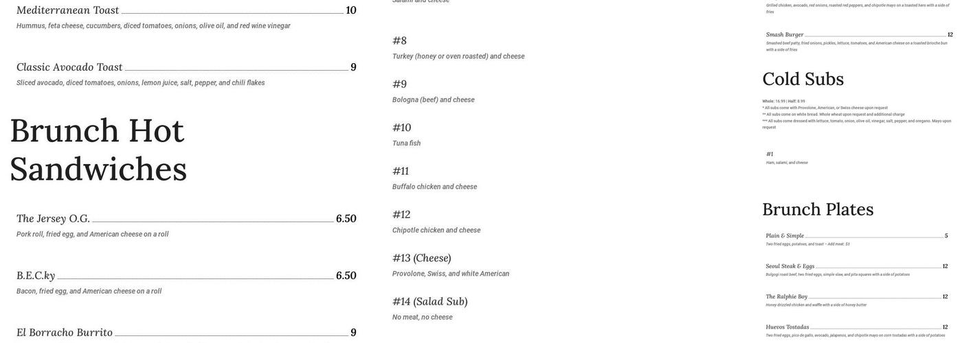 Sub House 85 Menu