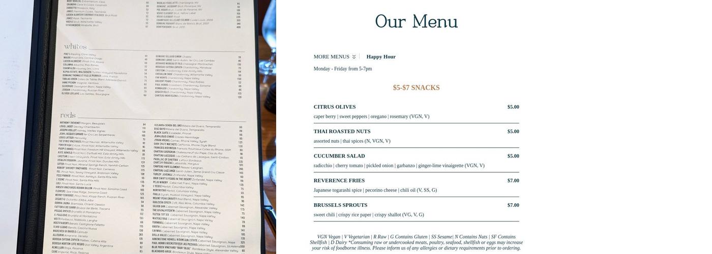 Reverence Menu