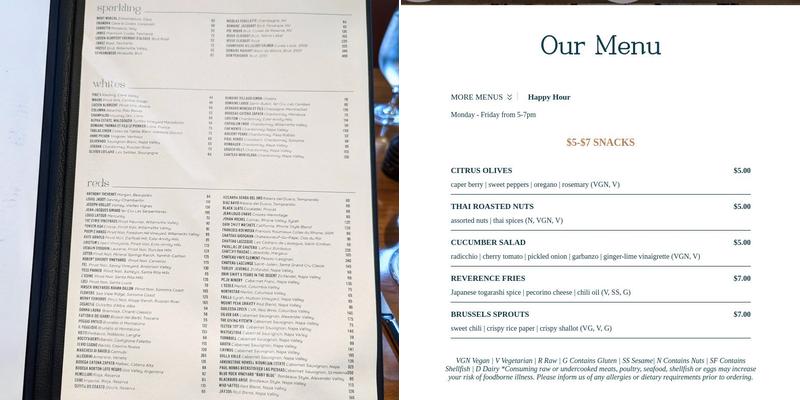 Reverence Menu