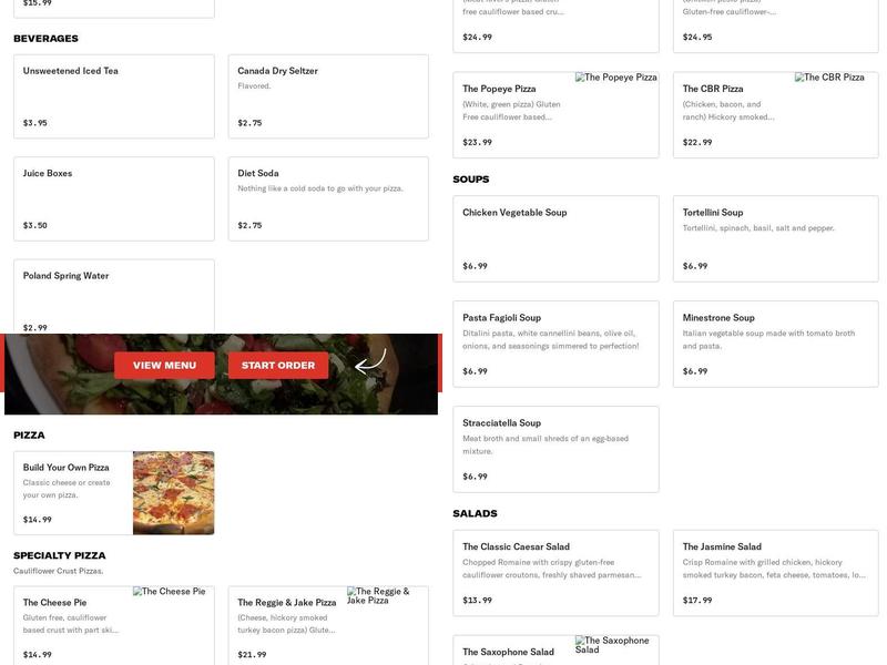 Gluten Free Pizza Factory Menu