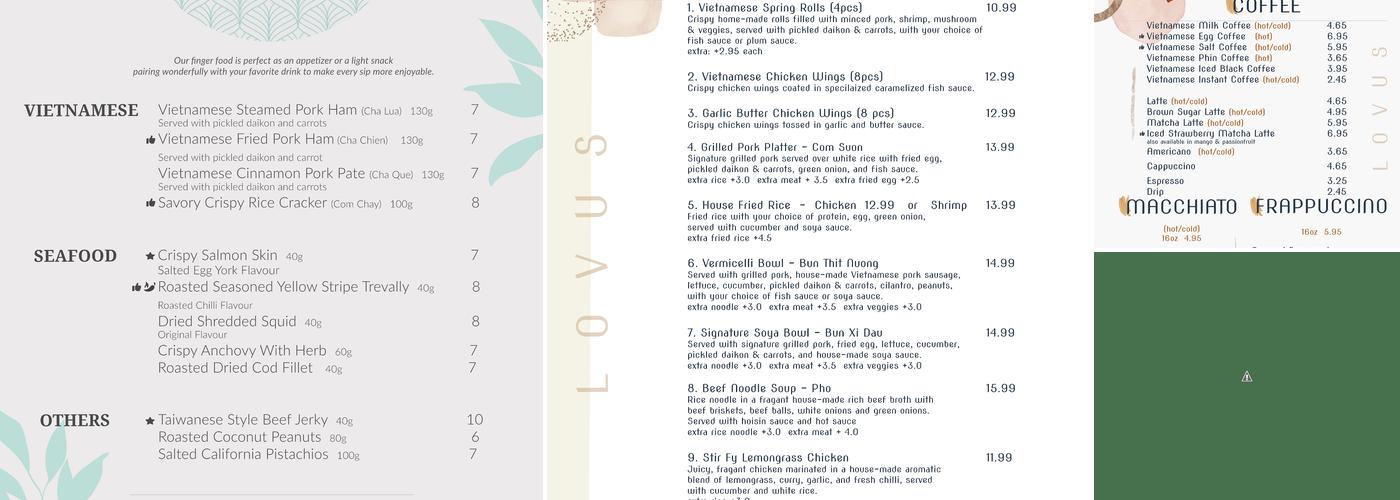 LOVUS Coffee & Tea Menu