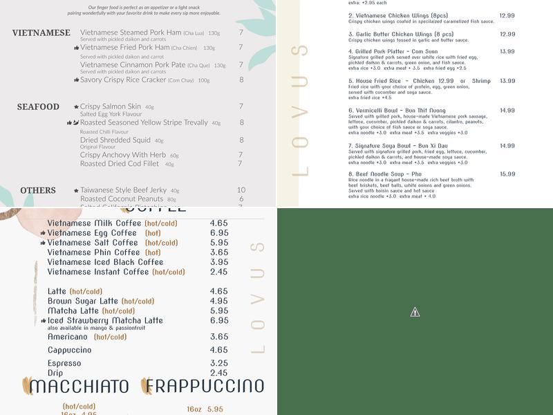 LOVUS Coffee & Tea Menu
