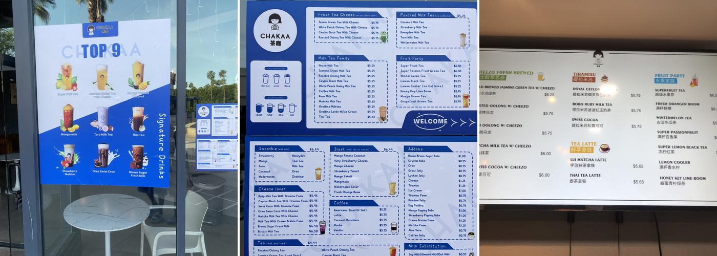 Chakaa Tea Shoppe Menu