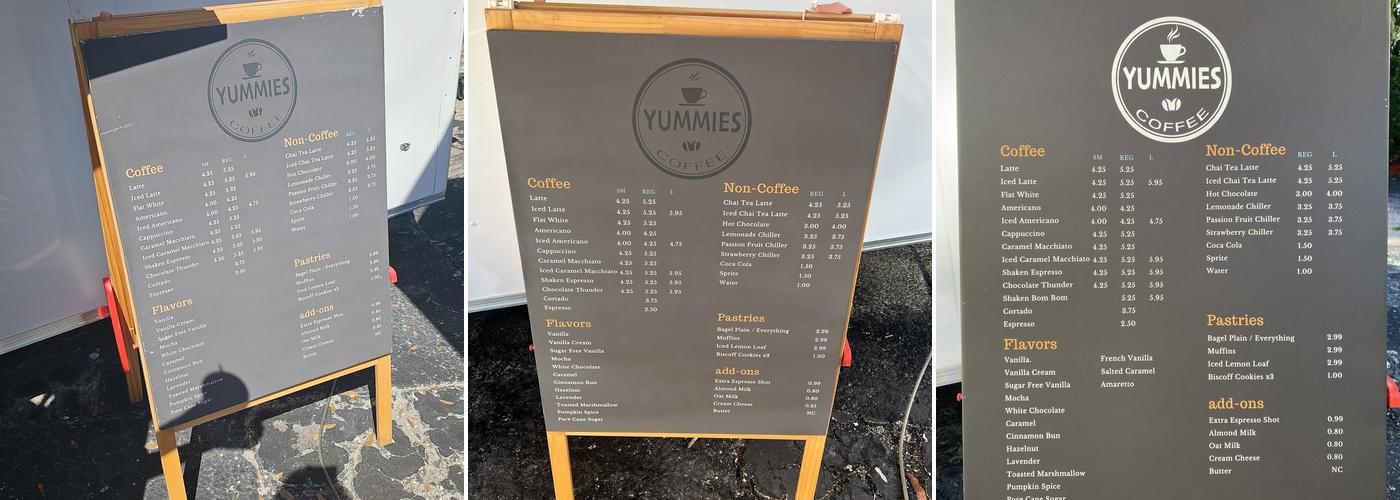 Yummies Coffee Menu