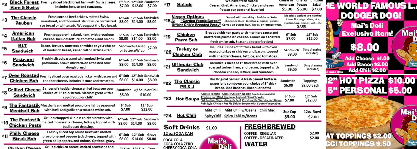 Mai's Deli Sandwich Shop Menu