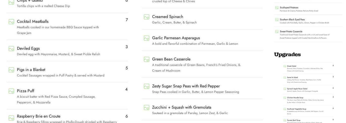 Communal Table Catering Menu