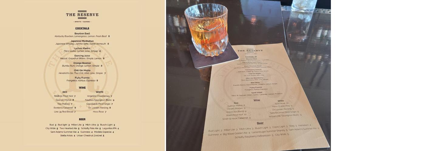 The Reserve - Spirits & Gaming: Belleville Menu