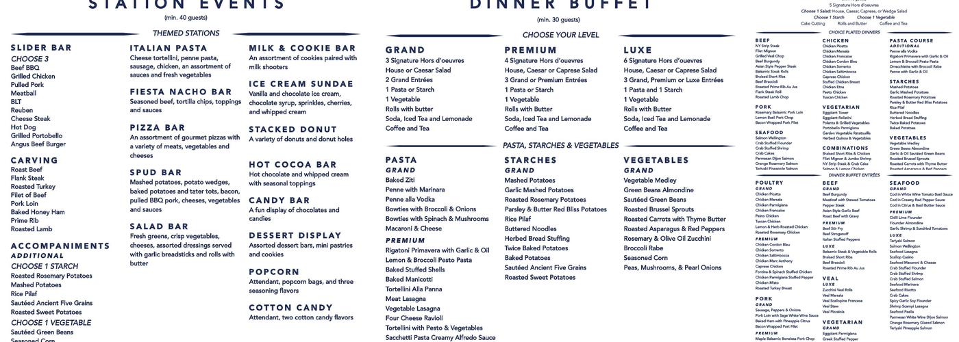 North Star Catering Menu