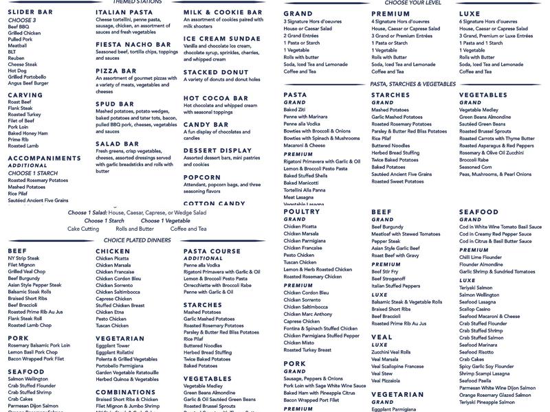 North Star Catering Menu