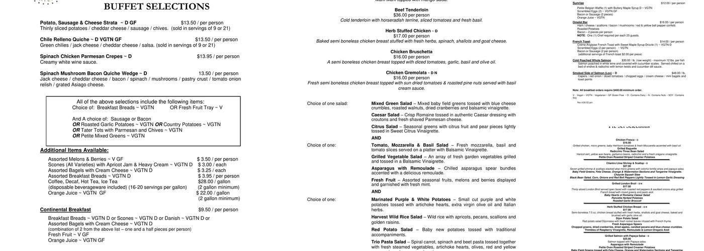 Cynthia Brooks Catering Menu