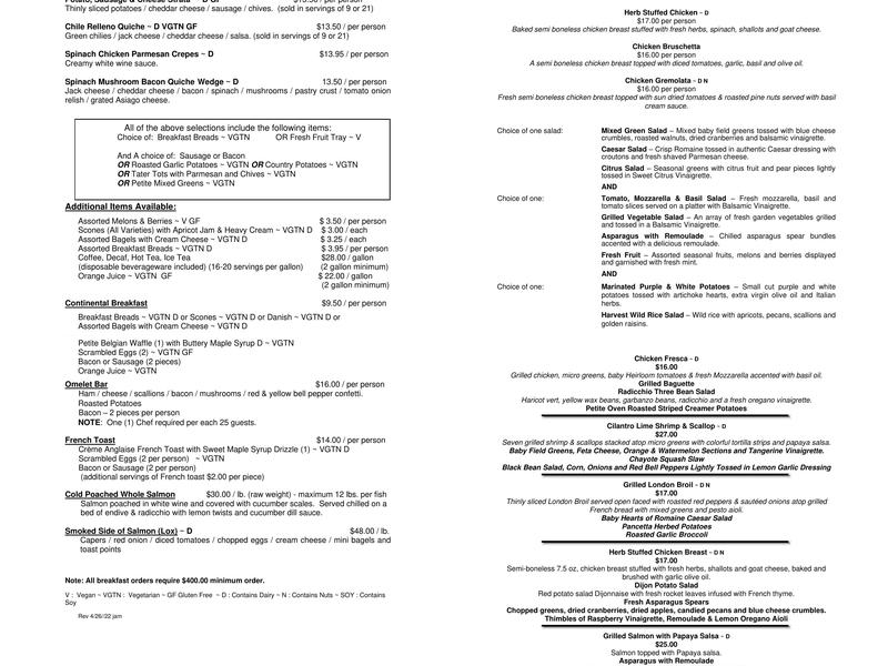 Cynthia Brooks Catering Menu