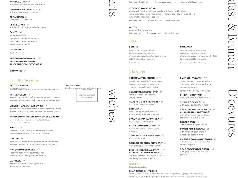 Summer’s Table Menu