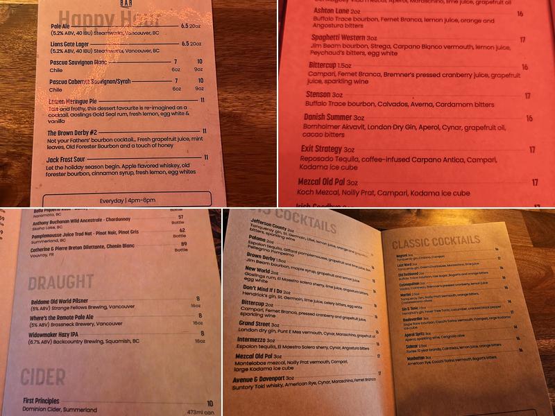 The 515 Bar Menu