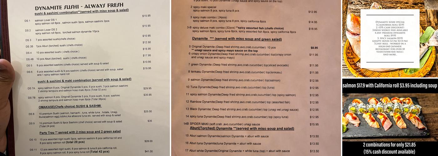 Dynamite Sushi Menu