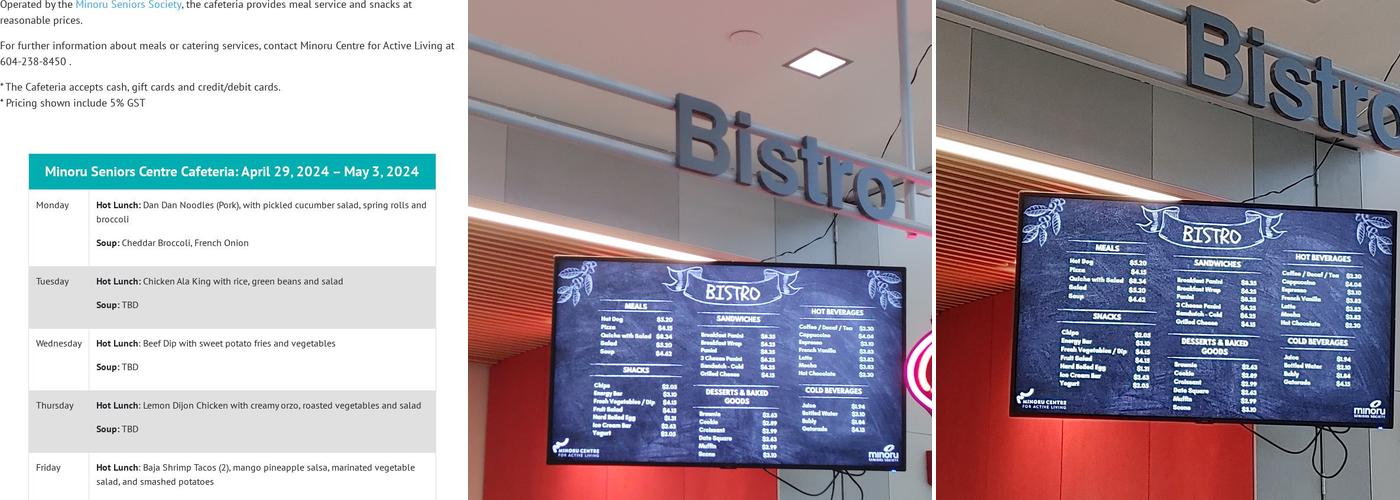 The Bistro at Minoru Centre Menu