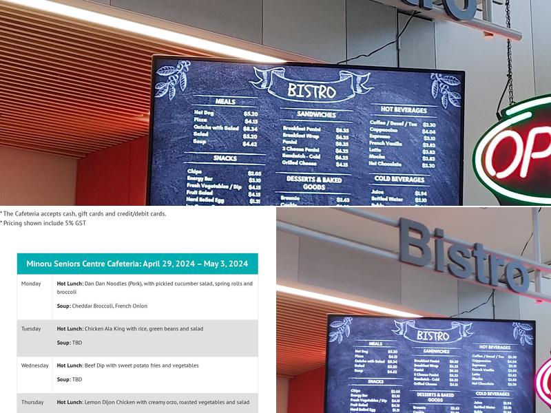 The Bistro at Minoru Centre Menu