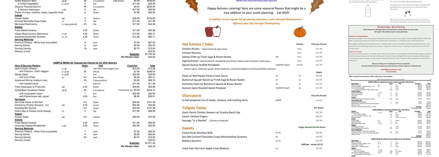 Harrison's Eat Well Catering Menu