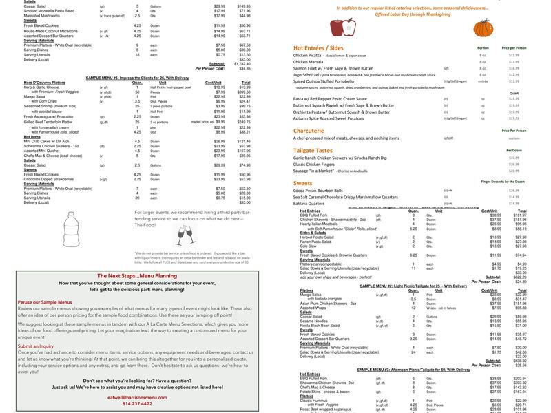 Harrison's Eat Well Catering Menu