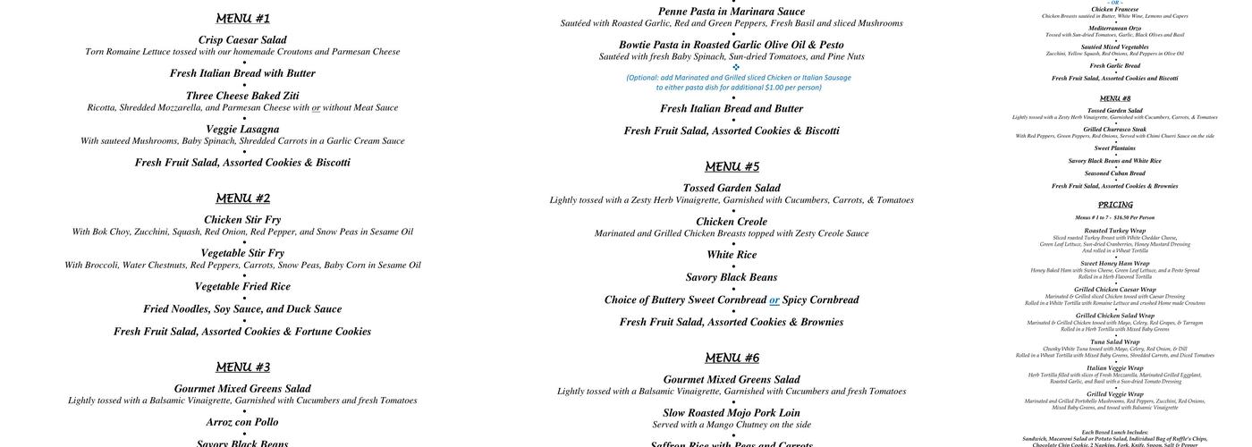 Catering By Mark Menu