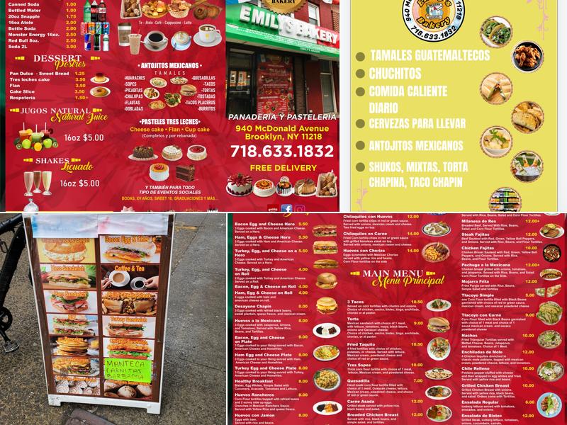 Emily's Bakery Corp. Menu