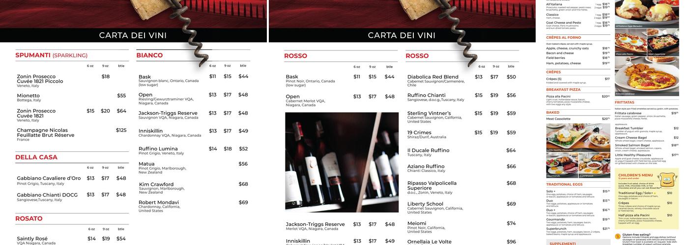 Siège social des Restaurants Pacini Menu